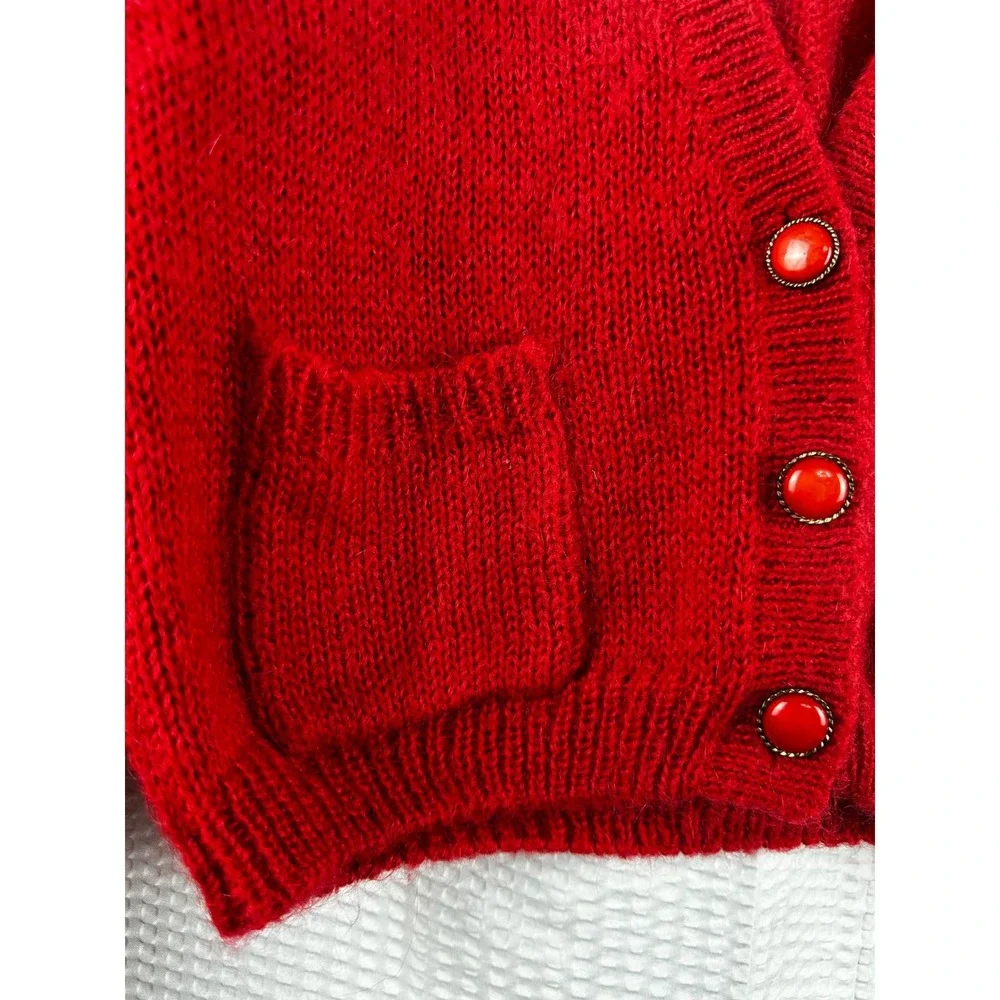 Vintage Bramble Lane Red Knit Cardigan 3 Button Front‎ Pockets Size SMALL